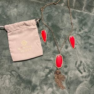 Kendra Scott Rayne Stone Tassel Pendant & Skylar Bright Red Earrings